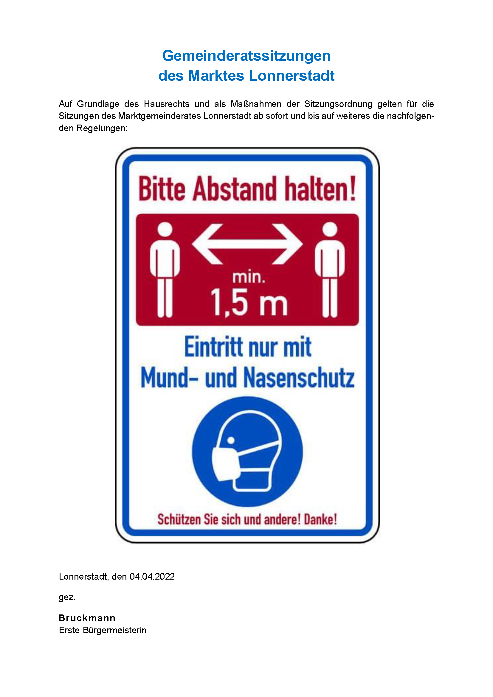 Gemeinderatssitzungen Lonnerstadt ab 04.04.2022